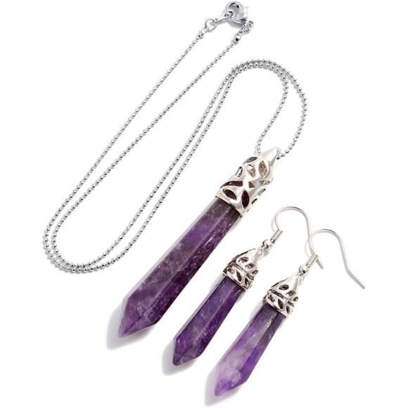 AD Beads Natural Gemstones Hexagonal Pointed Reiki Chakra Pendant And Earrings - Picture 1 of 7